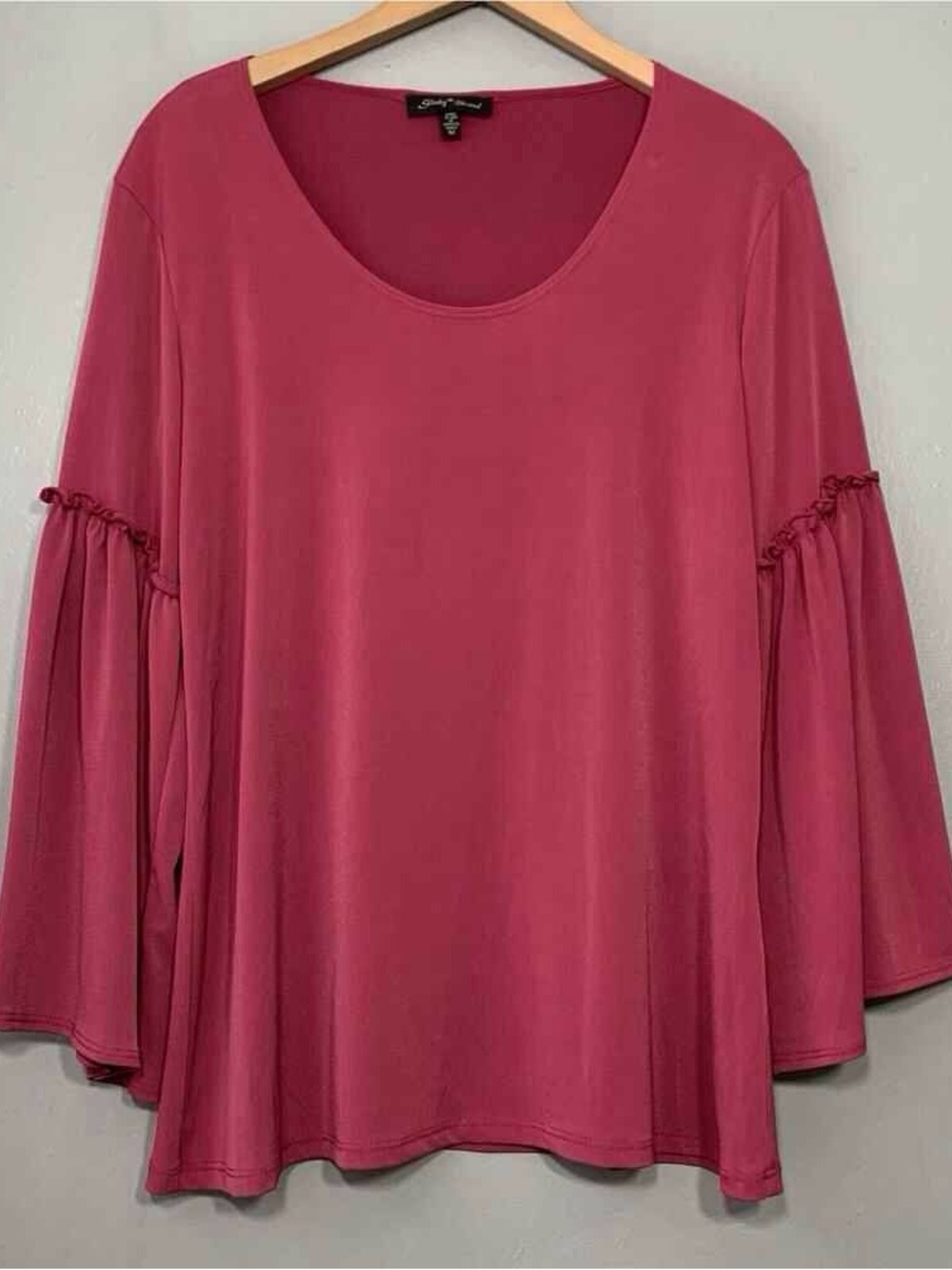 Slinky Brand Raspberry Pink Ruffle-Sleeve Scoop Neck Tunic